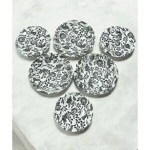 Churchill Floral Black & White Plates Set | Made in England | 6-Piece Mixed Set